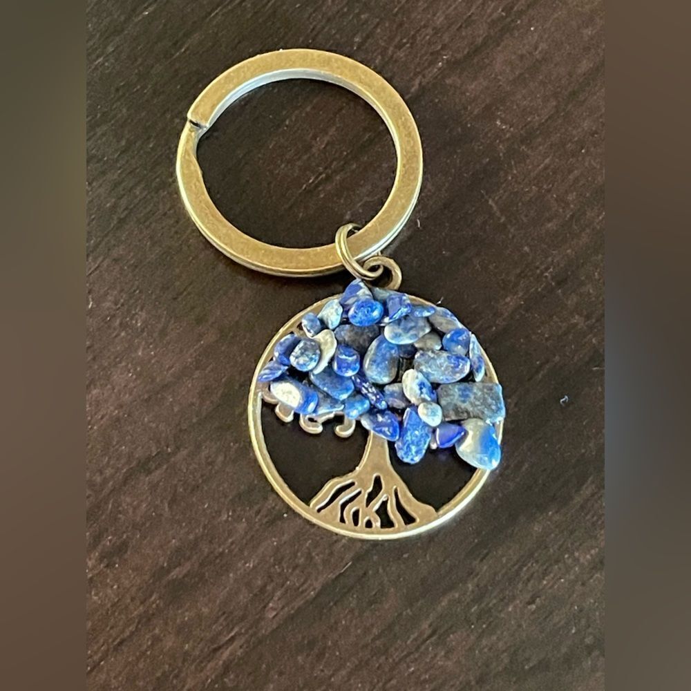 Tree of Life Natural Blue Stone (Sodalite) Keychain - Picture 1 of 16